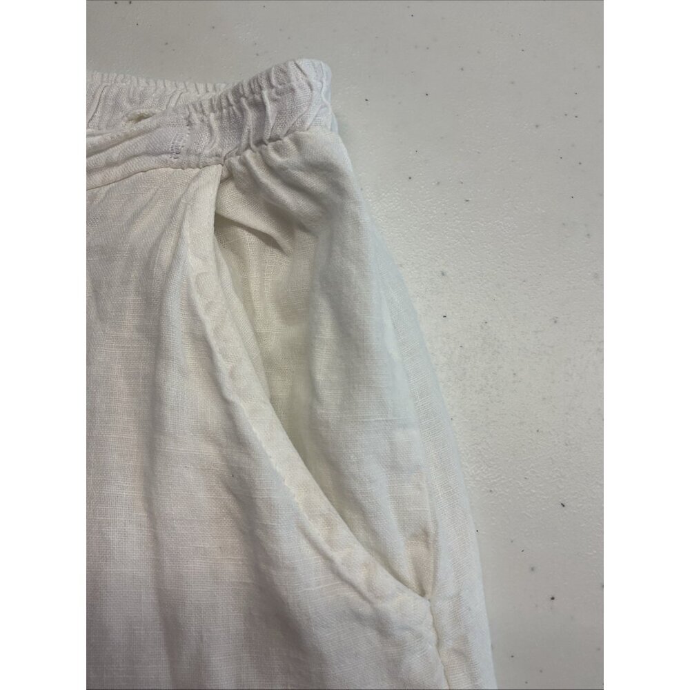 Match Point White M 100% Linen Wide Leg crop‎ Pants lagenlook minimalist artsy - Picture 5 of 9